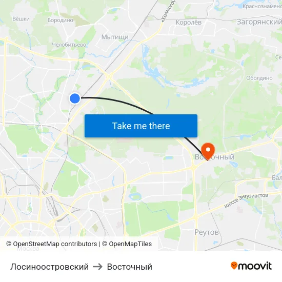 Лосиноостровский to Восточный map