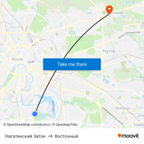 Нагатинский Затон to Восточный map