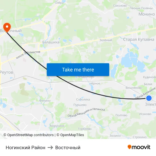 Ногинский Район to Восточный map
