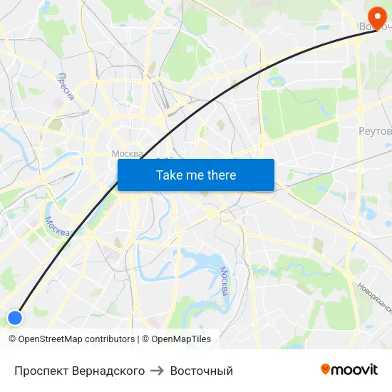 Проспект Вернадского to Восточный map