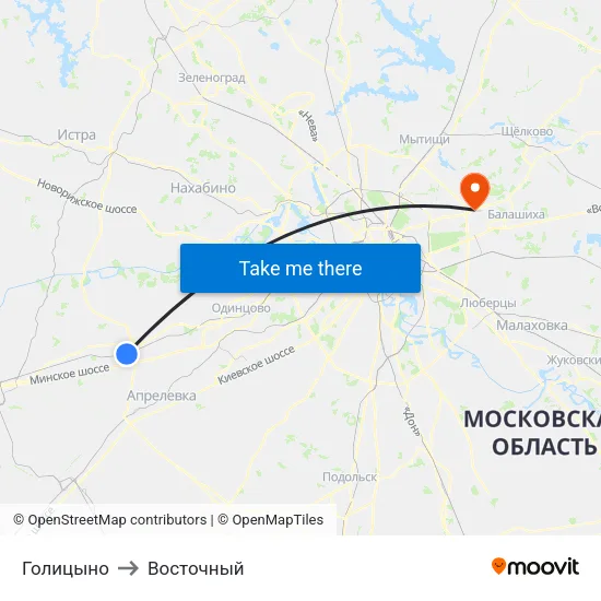 Голицыно to Восточный map