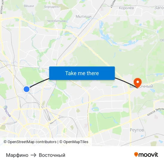 Марфино to Восточный map
