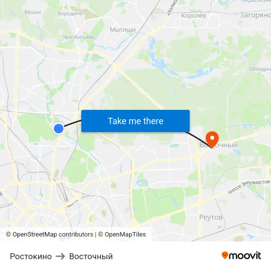 Ростокино to Восточный map