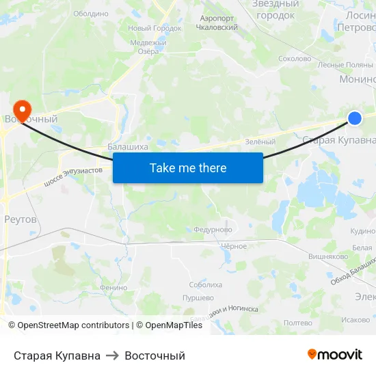 Старая Купавна to Восточный map