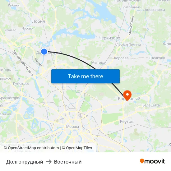 Долгопрудный to Восточный map