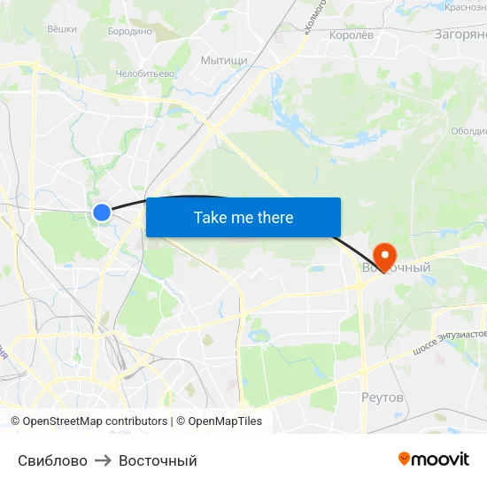 Свиблово to Восточный map