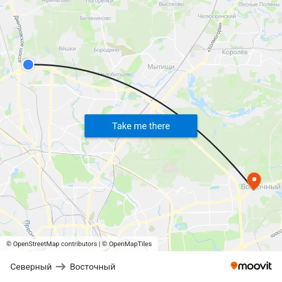 Северный to Восточный map
