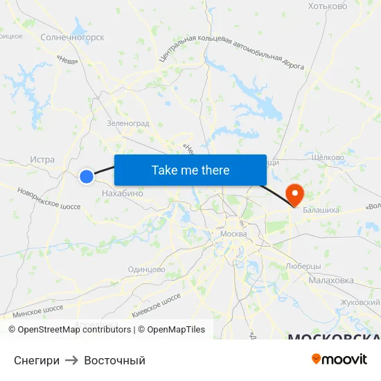 Снегири to Восточный map