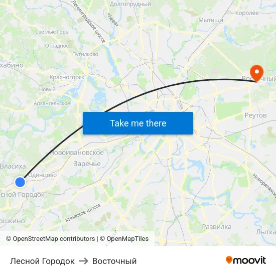 Лесной Городок to Восточный map