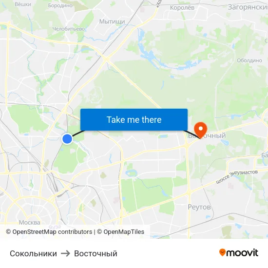 Сокольники to Восточный map