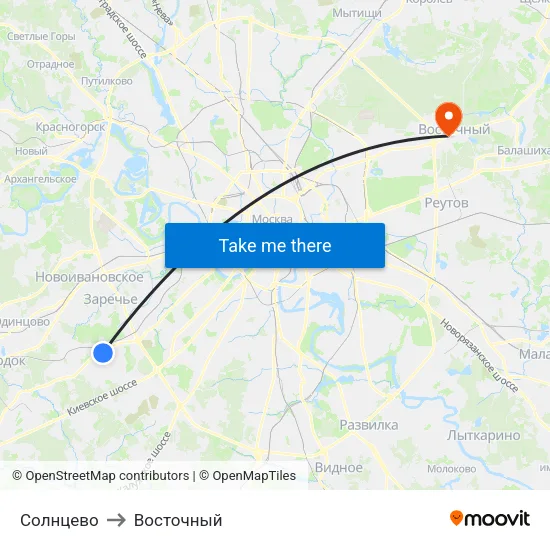 Солнцево to Восточный map