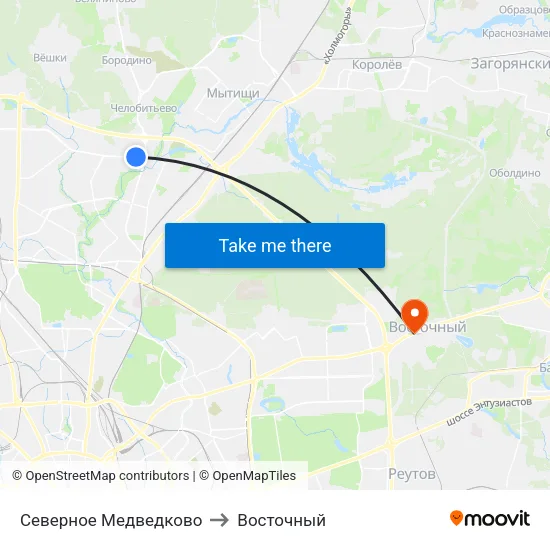 Северное Медведково to Восточный map