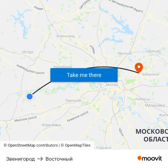 Звенигород to Восточный map