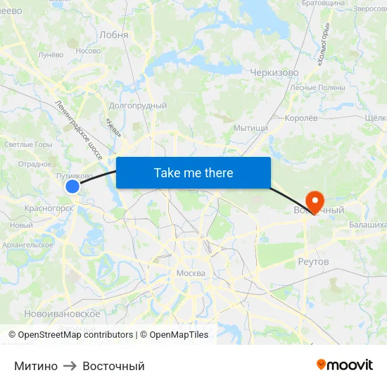 Митино to Восточный map