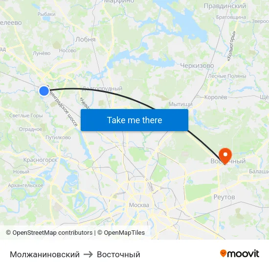 Молжаниновский to Восточный map
