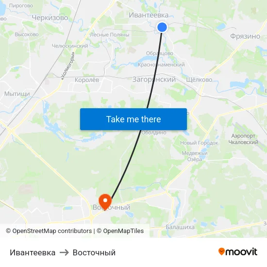 Ивантеевка to Восточный map