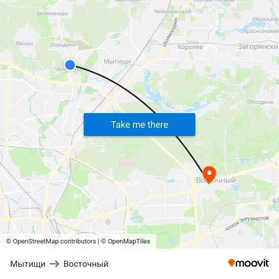 Мытищи to Восточный map