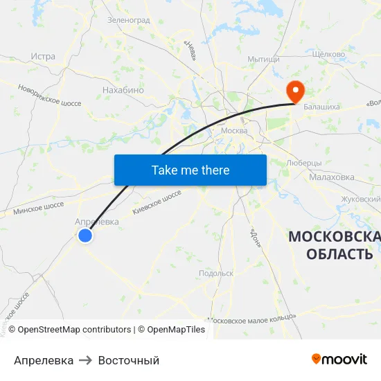 Апрелевка to Восточный map