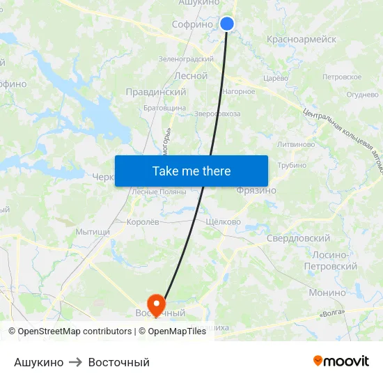 Ашукино to Восточный map