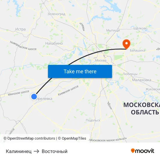 Калининец to Восточный map