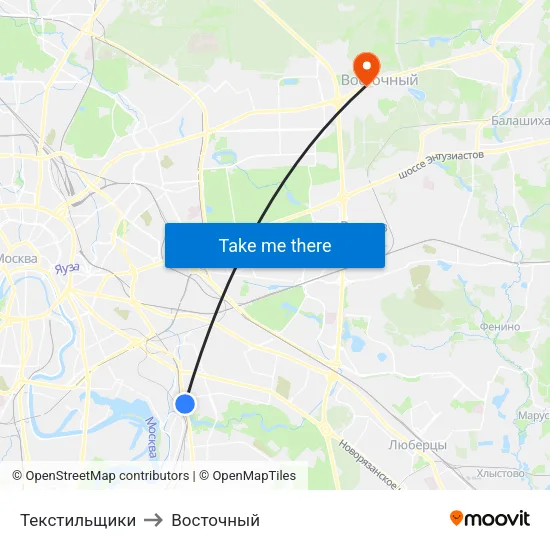 Текстильщики to Восточный map