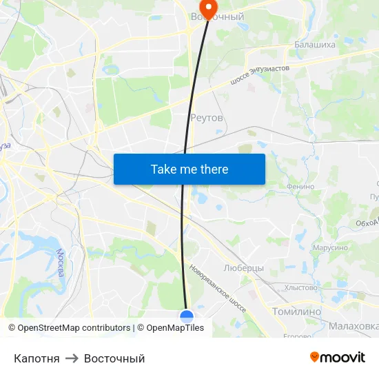 Капотня to Восточный map