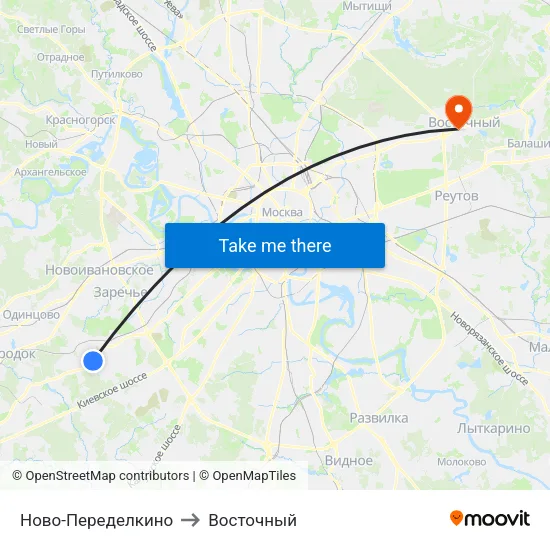 Ново-Переделкино to Восточный map