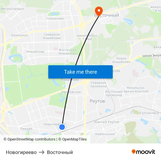 Новогиреево to Восточный map