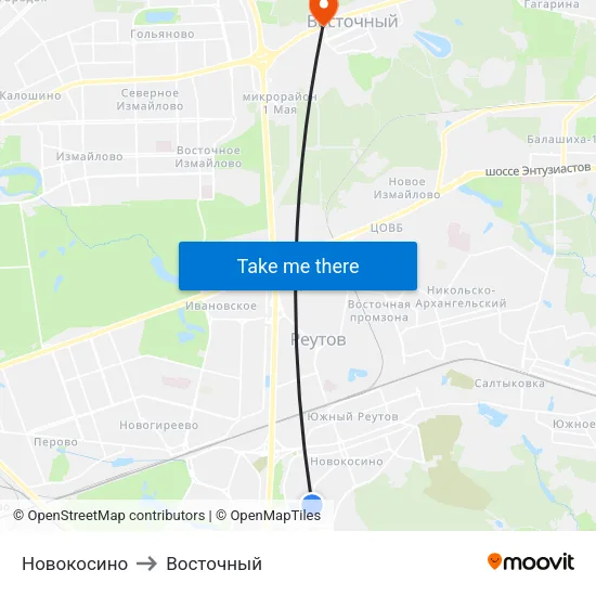 Новокосино to Восточный map