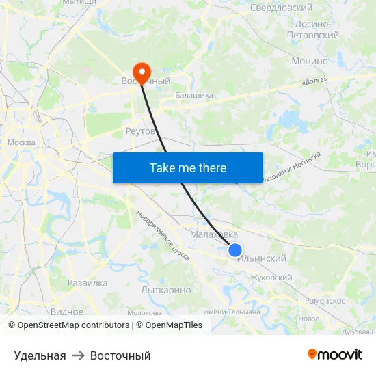 Удельная to Восточный map