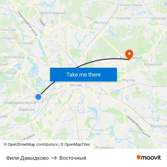 Фили-Давыдково to Восточный map