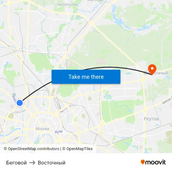 Беговой to Восточный map