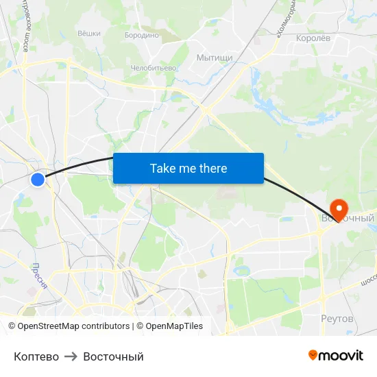 Коптево to Восточный map