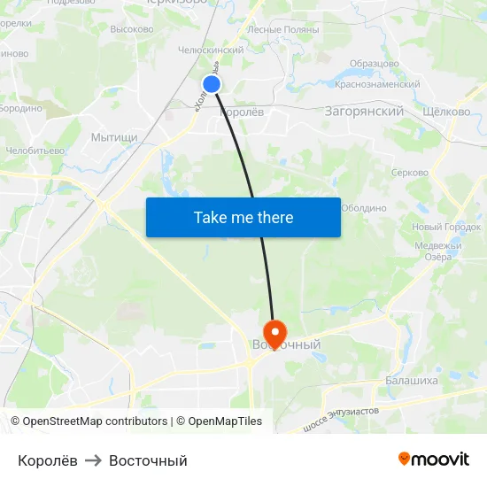 Королёв to Восточный map