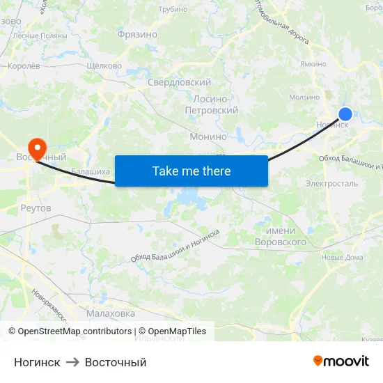 Ногинск to Восточный map