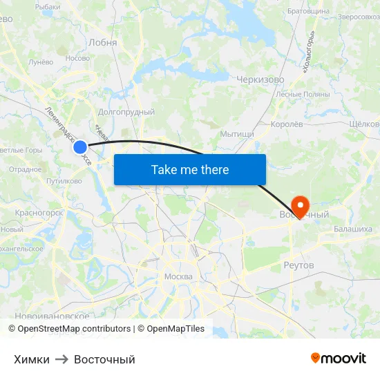Химки to Восточный map