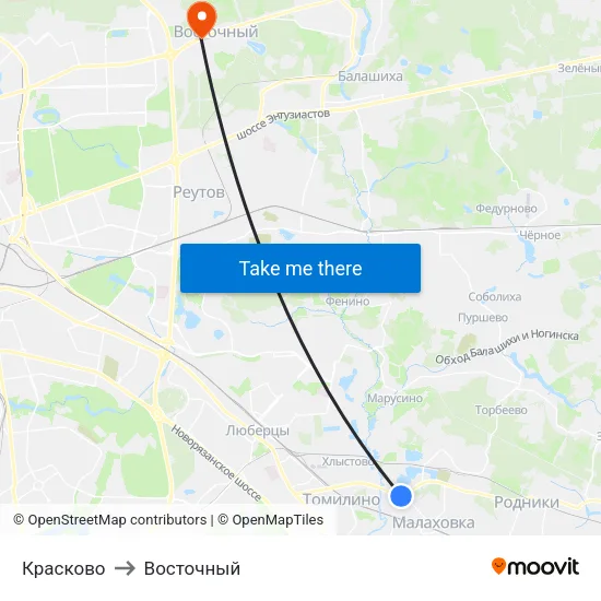 Красково to Восточный map