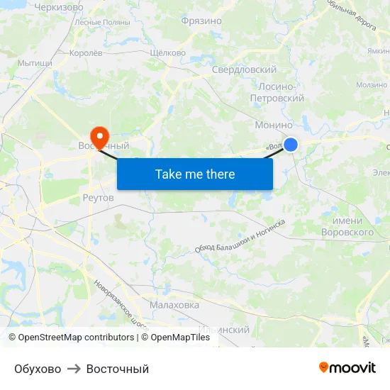 Обухово to Восточный map
