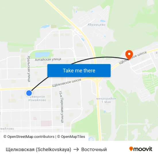 Щелковская (Schelkovskaya) to Восточный map