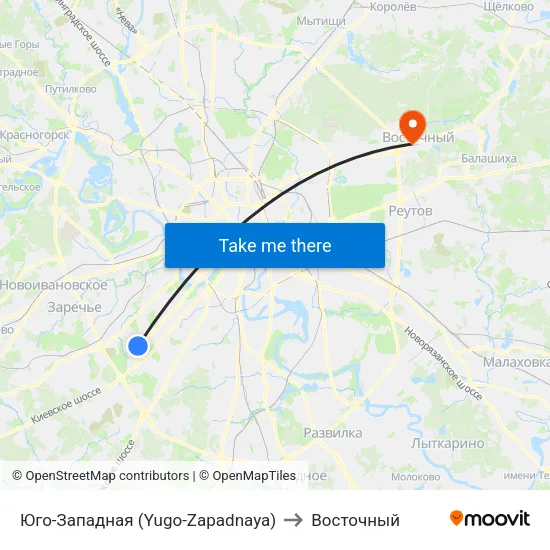 Юго-Западная (Yugo-Zapadnaya) to Восточный map