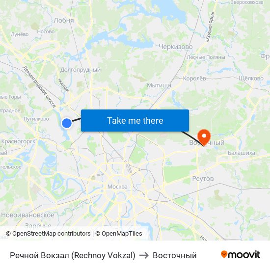 Речной Вокзал (Rechnoy Vokzal) to Восточный map