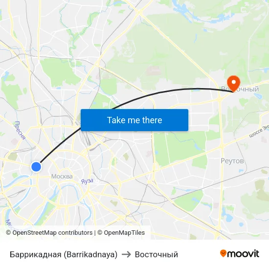 Баррикадная (Barrikadnaya) to Восточный map