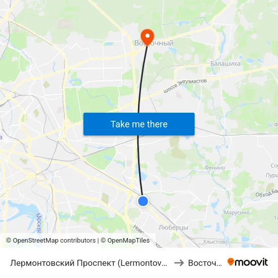 Лермонтовский Проспект (Lermontovsky Prospekt) to Восточный map
