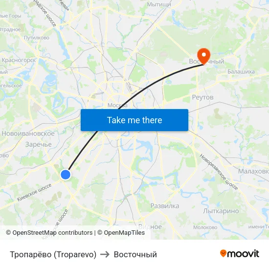 Тропарёво (Troparevo) to Восточный map