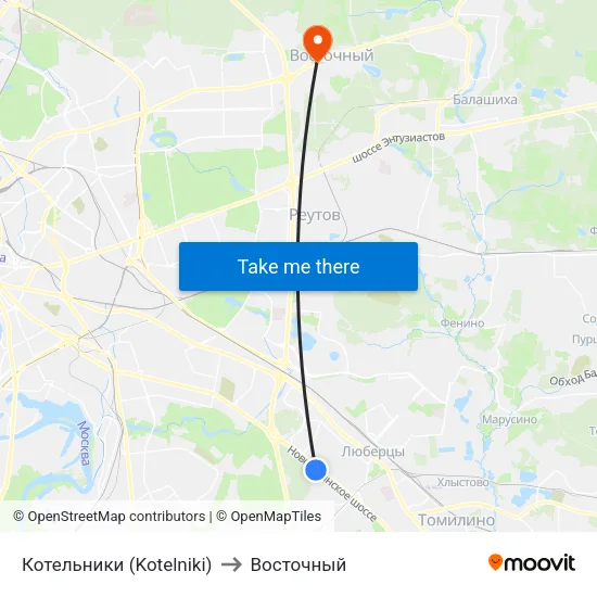 Котельники (Kotelniki) to Восточный map