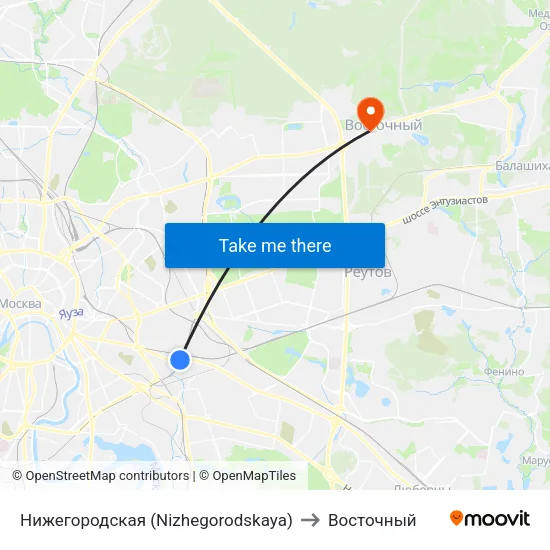 Нижегородская (Nizhegorodskaya) to Восточный map