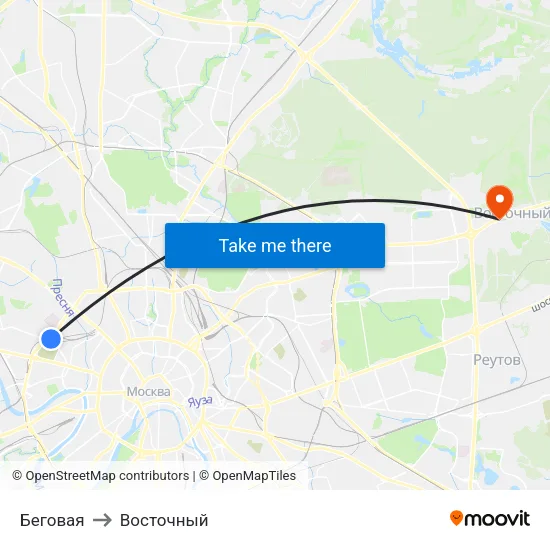 Беговая to Восточный map