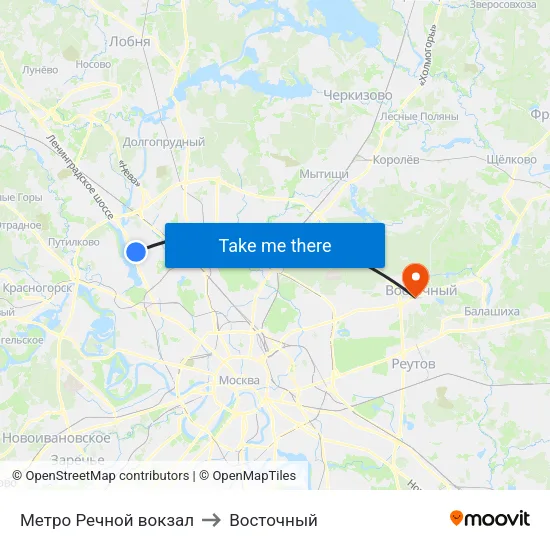 Метро Речной вокзал to Восточный map