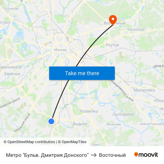 Метро "Бульв. Дмитрия Донского" to Восточный map