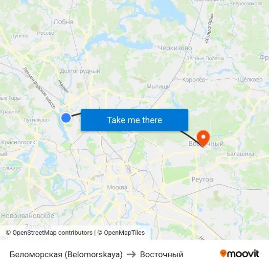 Беломорская (Belomorskaya) to Восточный map
